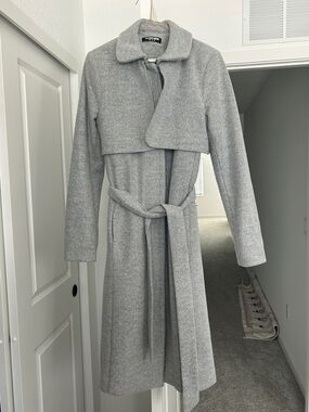 Fashion Union Light Grey Wool-Blend Coat with Tie Waist